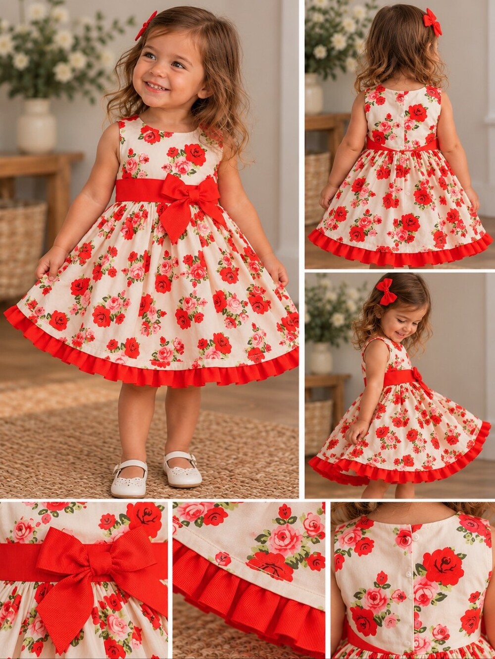 Younghearts Red & Pink Rose Floral Party Dress – Girls 2T 🌹